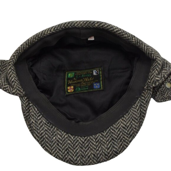 Hanna Hats L L Bean Tweed Donegal Touring Cap With Ear Flaps Mens L Black White - Picture 5 of 12